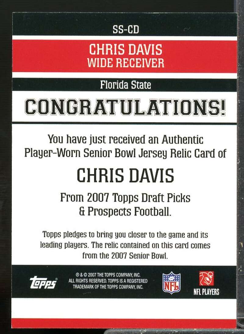 Chris Davis 2007 Topps Draft Picks and Prospects Senior Standout Jersey #CD  Image 2