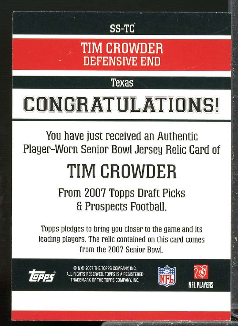 Tim Crowder 2007 Topps Draft Picks and Prospects Senior Standout Jersey #TC  Image 2