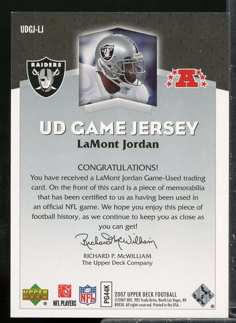 LaMont Jordan Card 2007 Upper Deck Game Jerseys #LJ  Image 2