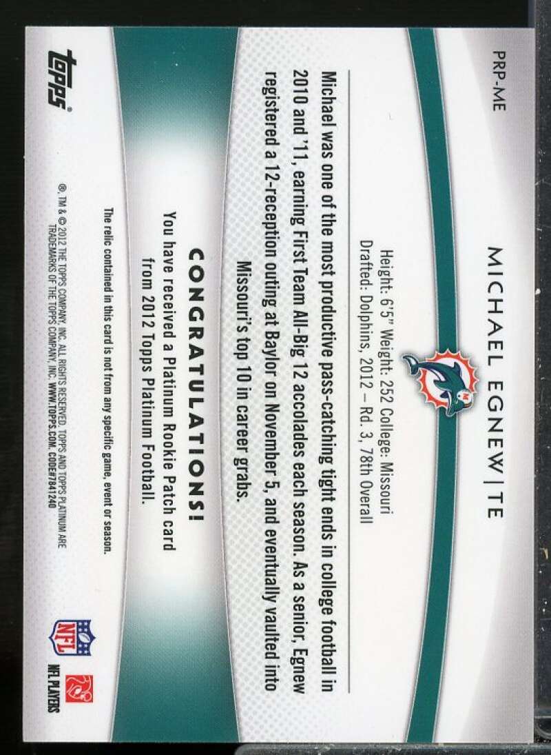 Michael Egnew Rookie Card 2012 Topps Platinum Rookie Jersey Patch #PRPME  Image 2