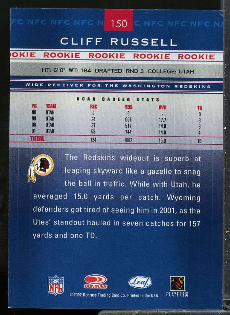 Cliff Russell Card 2002 Leaf Rookies and Stars Rookie Autographs #150  Image 2