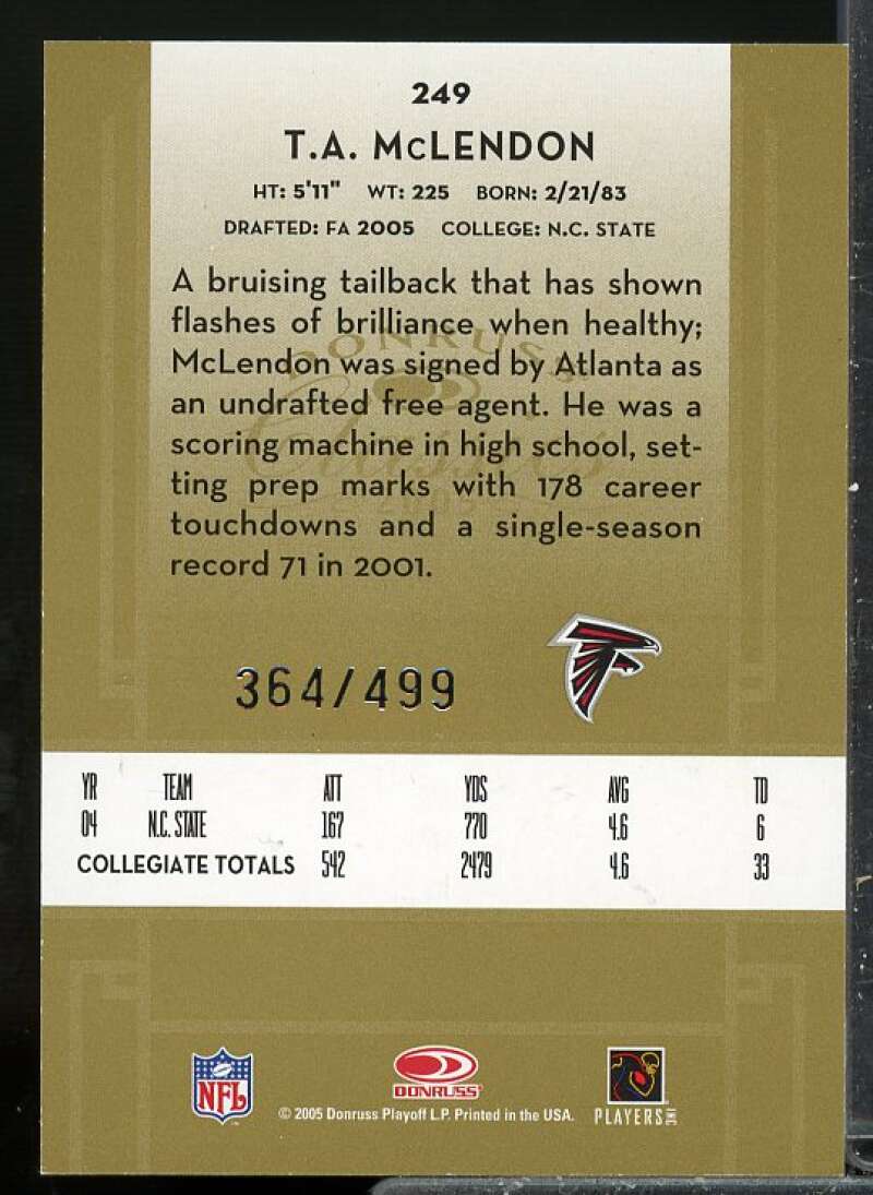 T.A. McLendon Rookie Card 2005 Donruss Classics Rookie Autograph #249  Image 2