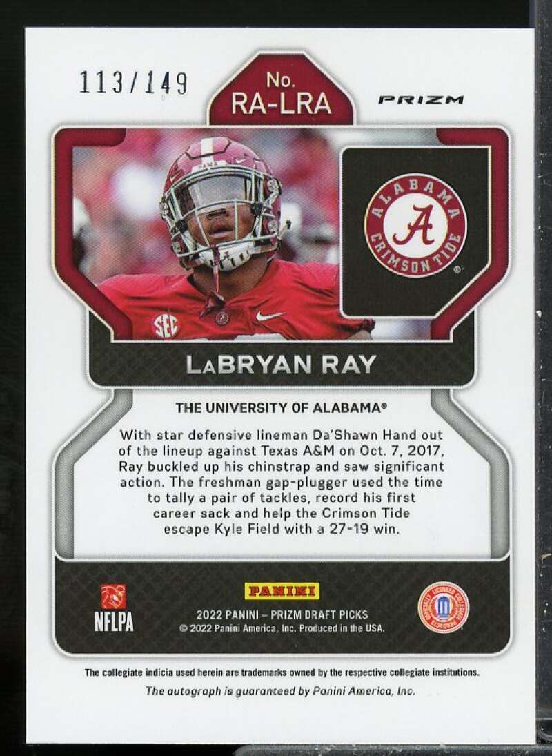 LaBryan Ray Rookie Card 2022 Panini Prizm Draft Picks Autographs Blue #137  Image 2