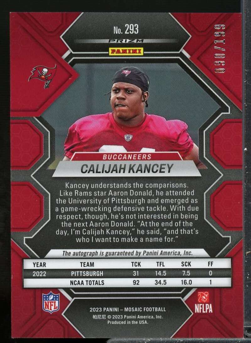 Calijah Kancey /199 Rookie 2023 Panini Mosaic Rookie Autographs Mosaic Red #293  Image 2