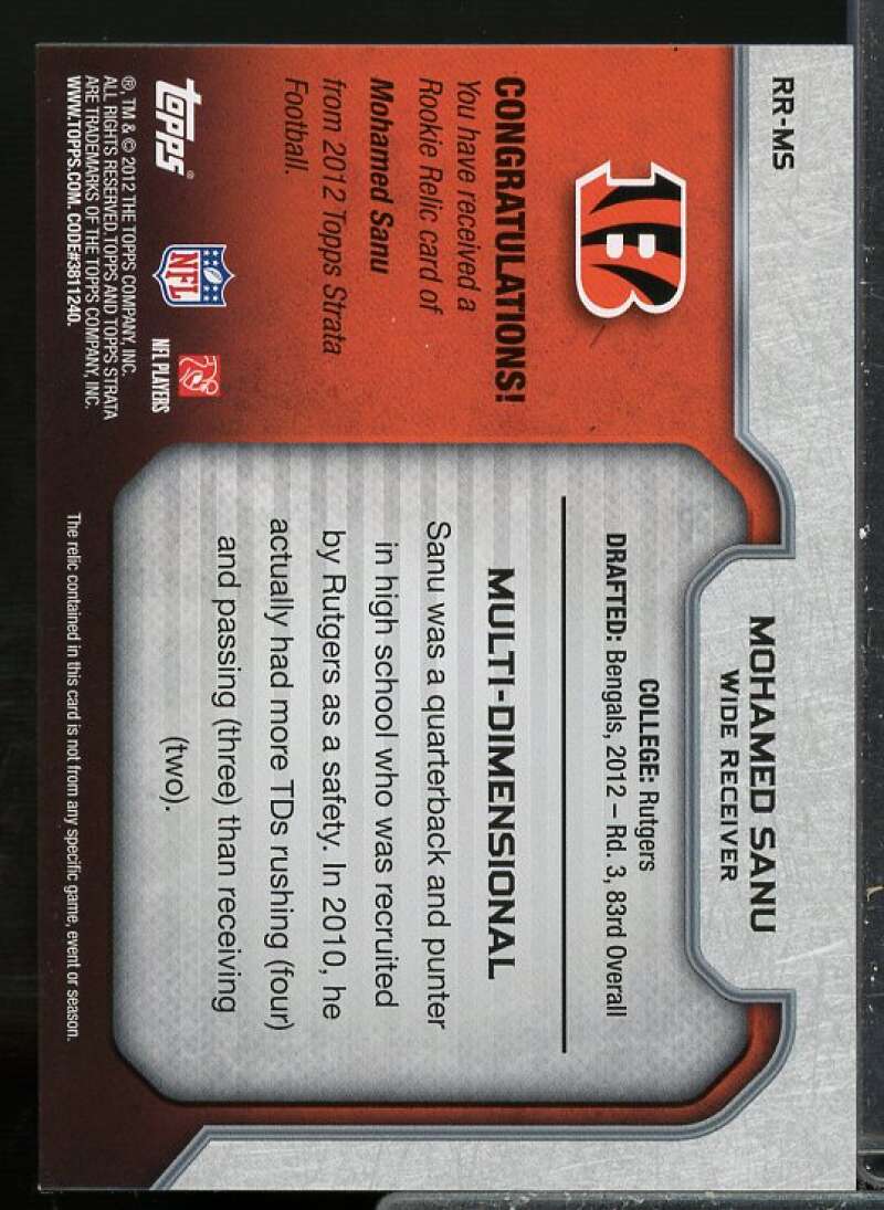 Mohamed Sanu Rookie Card 2012 Topps Strata Rookie Jerseys Green Patch #RRMS  Image 2