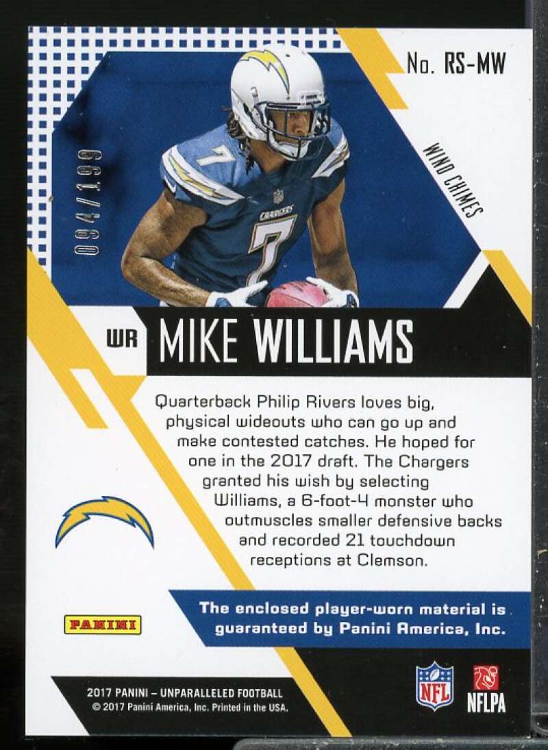 Mike Williams Card 2017 Panini Unparalleled Rookie Stitches Jerseys #22  Image 2