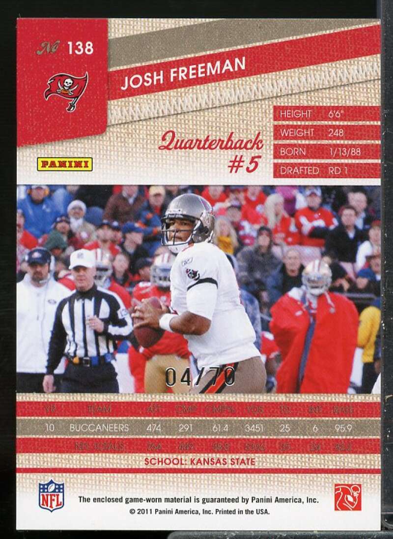 Josh Freeman/70 Card 2011 Panini Threads Jerseys Prime #138  Image 2