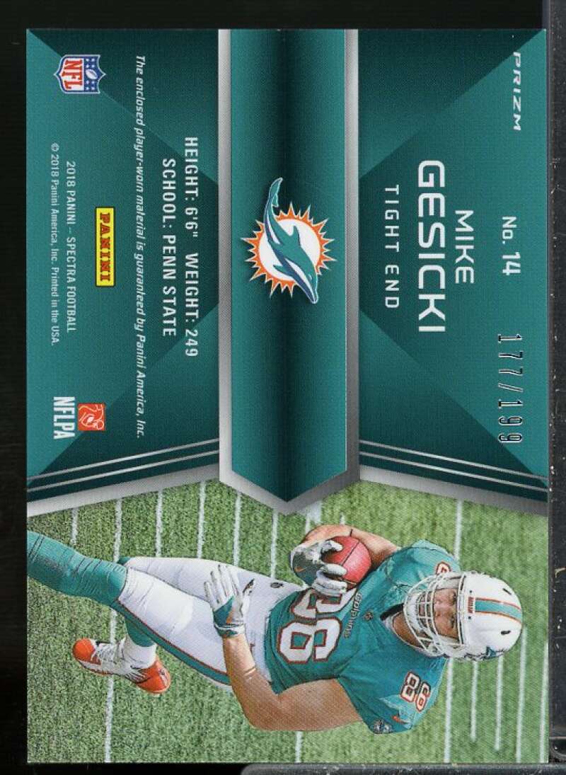 Mike Gesicki Rookie Card 2018 Panini Spectra Rising Rookie Jersey Materials #14  Image 2