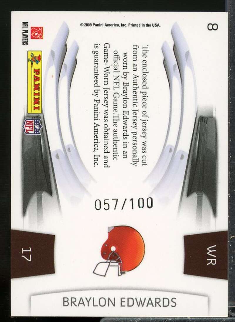 Braylon Edwards 2009 Playoff Prestige Prestigious Pros Jersey Material Green #8  Image 2