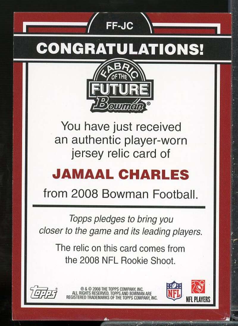 Jamaal Charles B Card 2008 Bowman Fabric of the Future Rookie Jersey #FFJC  Image 2