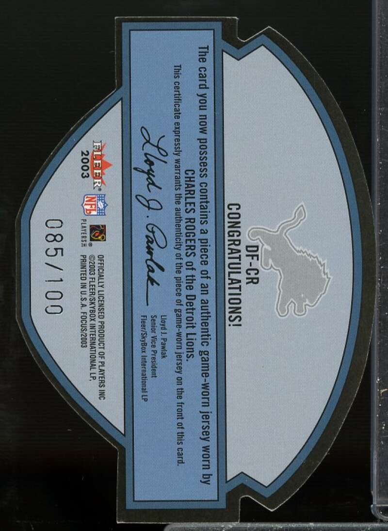 Charles Rogers Card 2003 Fleer Focus Diamond Focus Jerseys 100 #7  Image 2