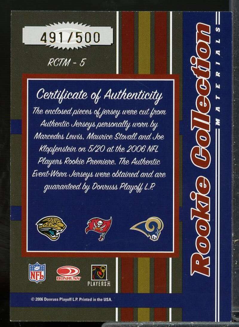 Lewis Stovall Klopfenstein 2006 Donruss Threads Rookie Collection Materials #5  Image 2