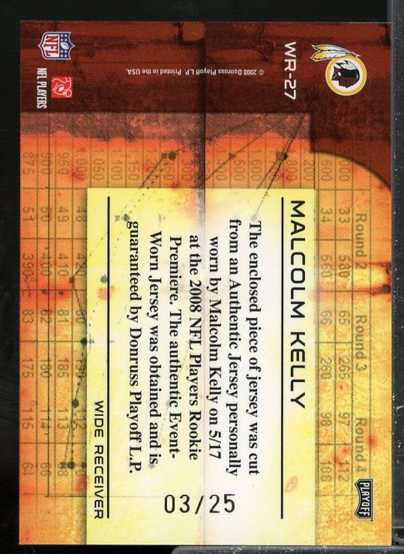 Malcolm Kelly Card 2008 Absolute War Room Materials Oversize Jersey Number #27  Image 2