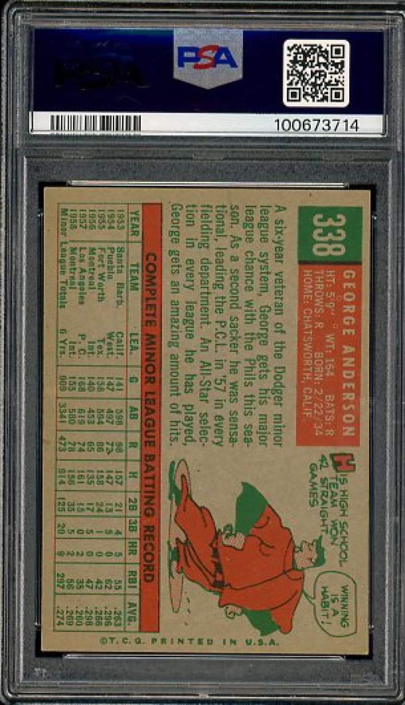 George "Sparky" Anderson Rookie Card 1959 Topps #338 PSA 6 Image 2