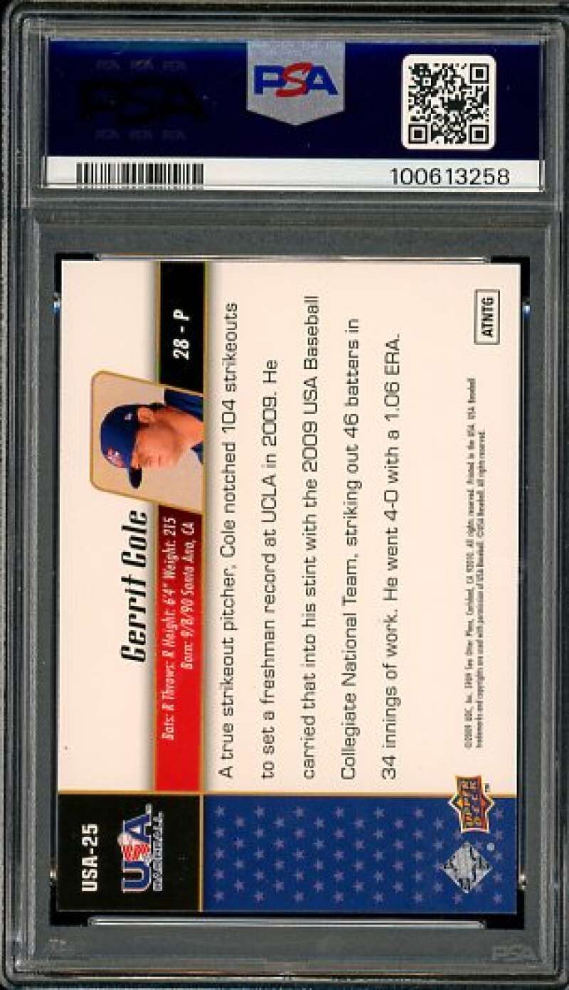 Gerrit Cole Rookie Card 2009 Upper Deck USA Baseball #USA25 PSA 9 Image 2