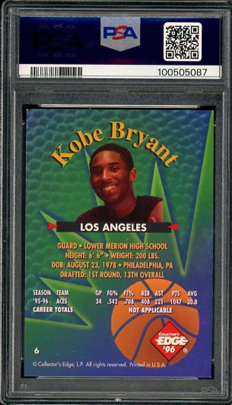 Kobe Bryant Rookie Card 1996-97 Collector's Edge #6 PSA 9 Image 2