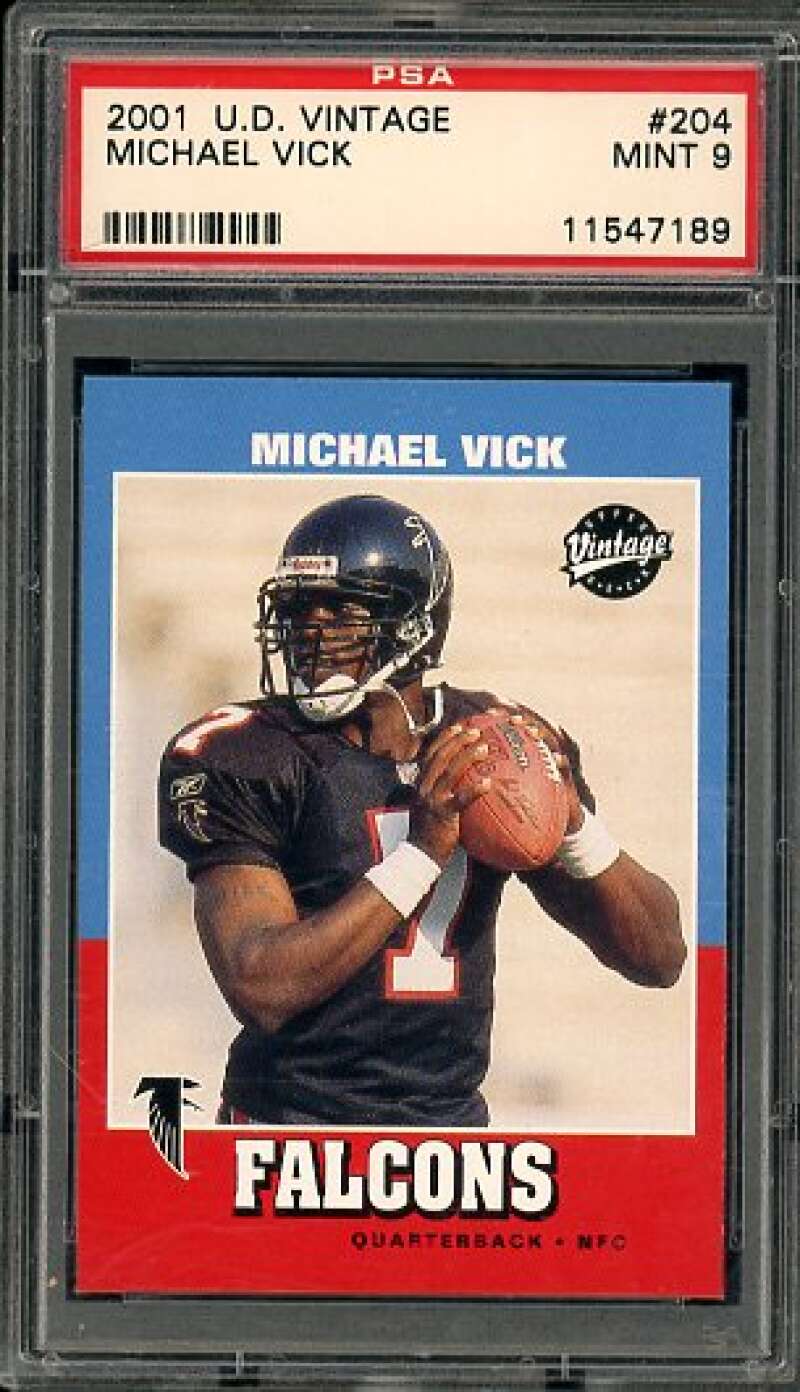 Michael Vick Rookie Card 2001 Upper Deck Vintage #204 PSA 9 Image 1