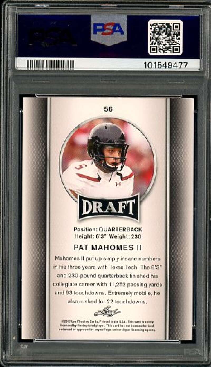 Patrick Mahomes Rookie Card 2017 Leaf Draft #56 PSA 10 Image 2