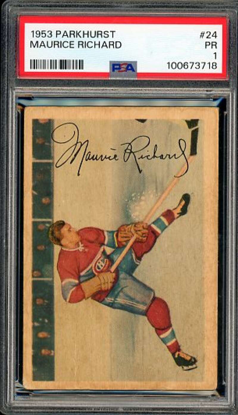 Maurice Richard Card 1953-54 Parkhurst #24 PSA 1 Image 1