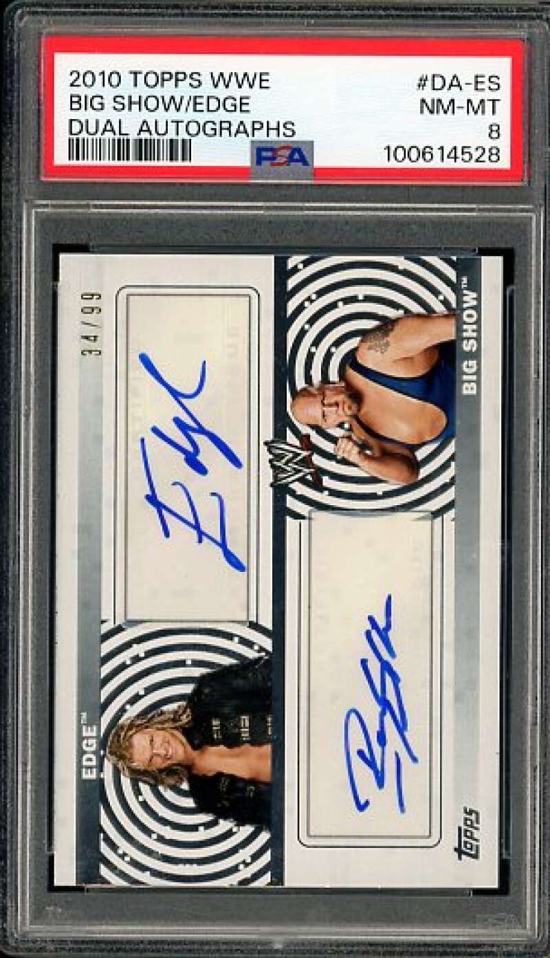 Big Show/Edge Dual Autographs Card 2010 Topps WWE (34/99) #DA-ES PSA 8 Image 1