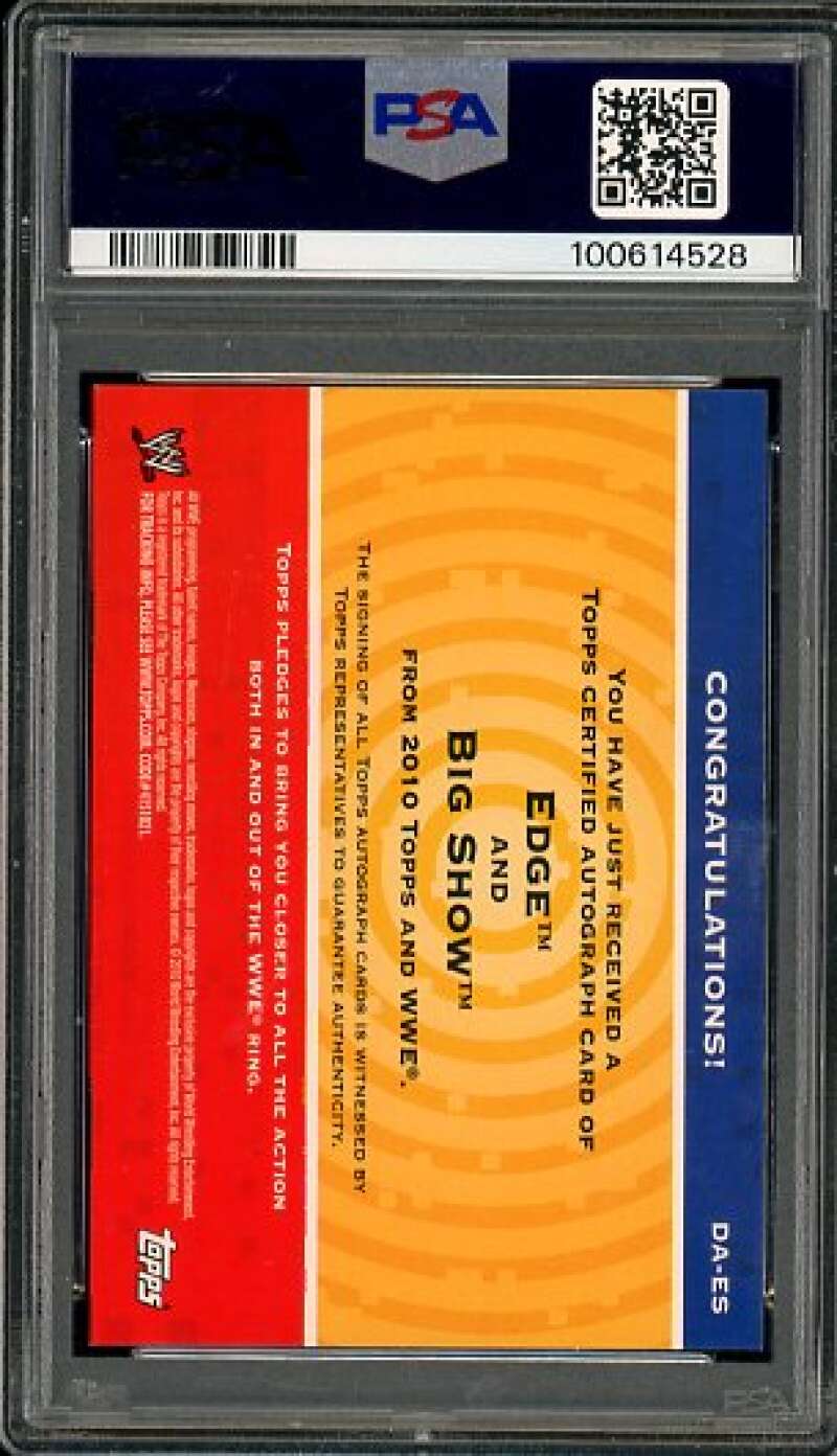 Big Show/Edge Dual Autographs Card 2010 Topps WWE (34/99) #DA-ES PSA 8 Image 2