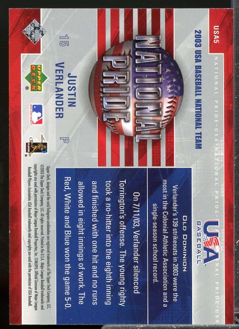 Justin Verlander Rookie Card 2004 Upper Deck National Pride #5  Image 2