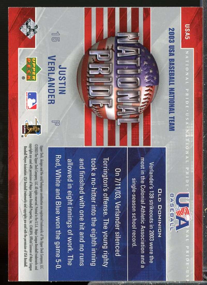 Justin Verlander Rookie Card 2004 Upper Deck National Pride #5  Image 2