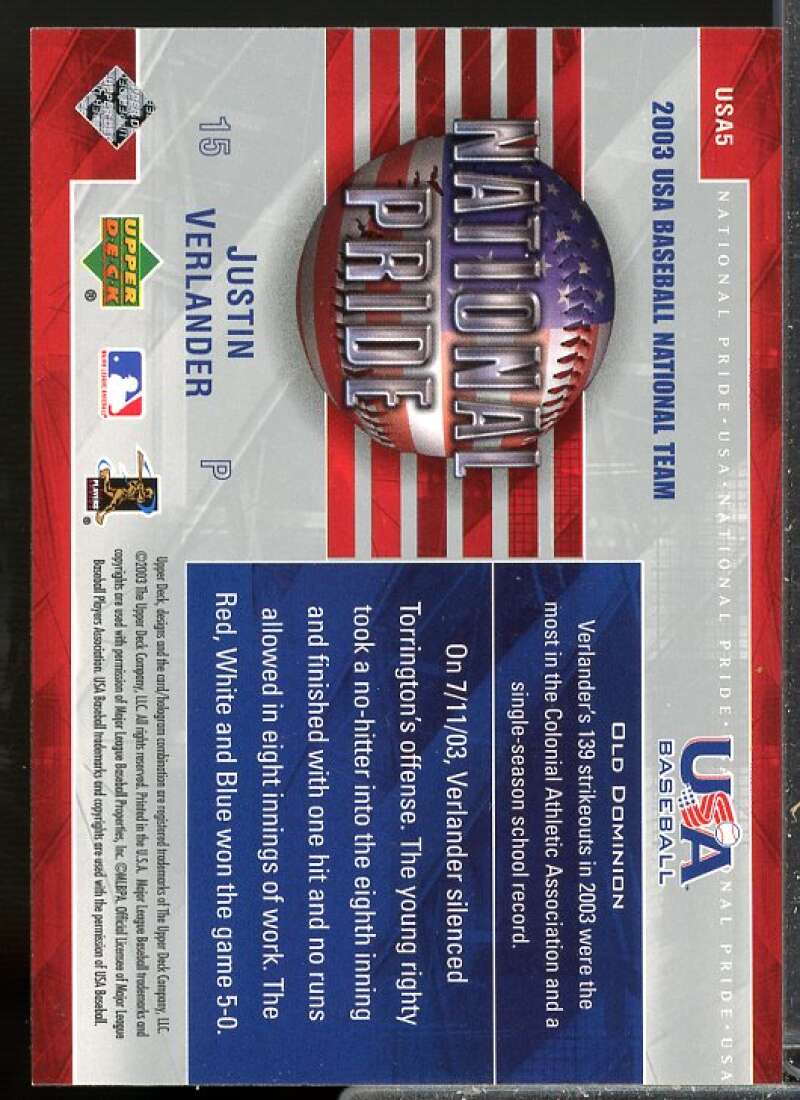 Justin Verlander Rookie Card 2004 Upper Deck National Pride #5  Image 2