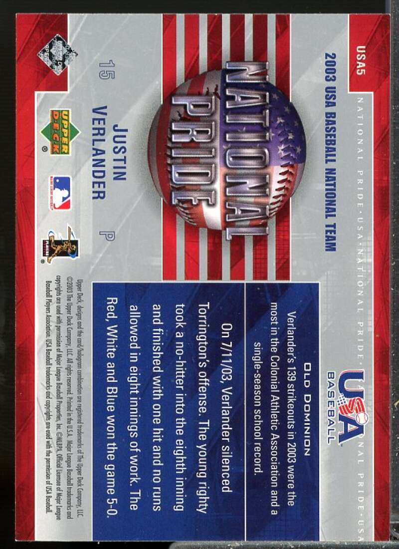 Justin Verlander Rookie Card 2004 Upper Deck National Pride #5  Image 2