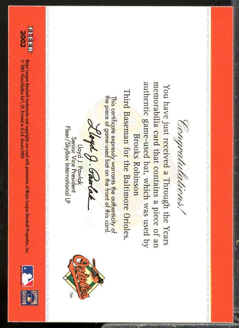 Brooks Robinson Bat Card 2002 Greats of the Game Through the Years Level 1 #23  Image 2