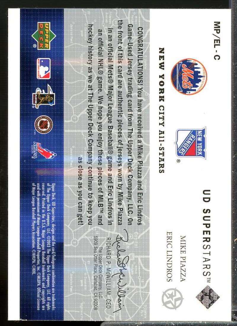 Mike Piazza/Eric Lindros 2002-03 UD SuperStars City All-Stars Dual Jersey #MPEL  Image 2