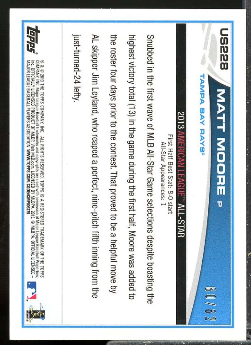 Matt Moore Card 2013 Topps Update Black #US228  Image 2