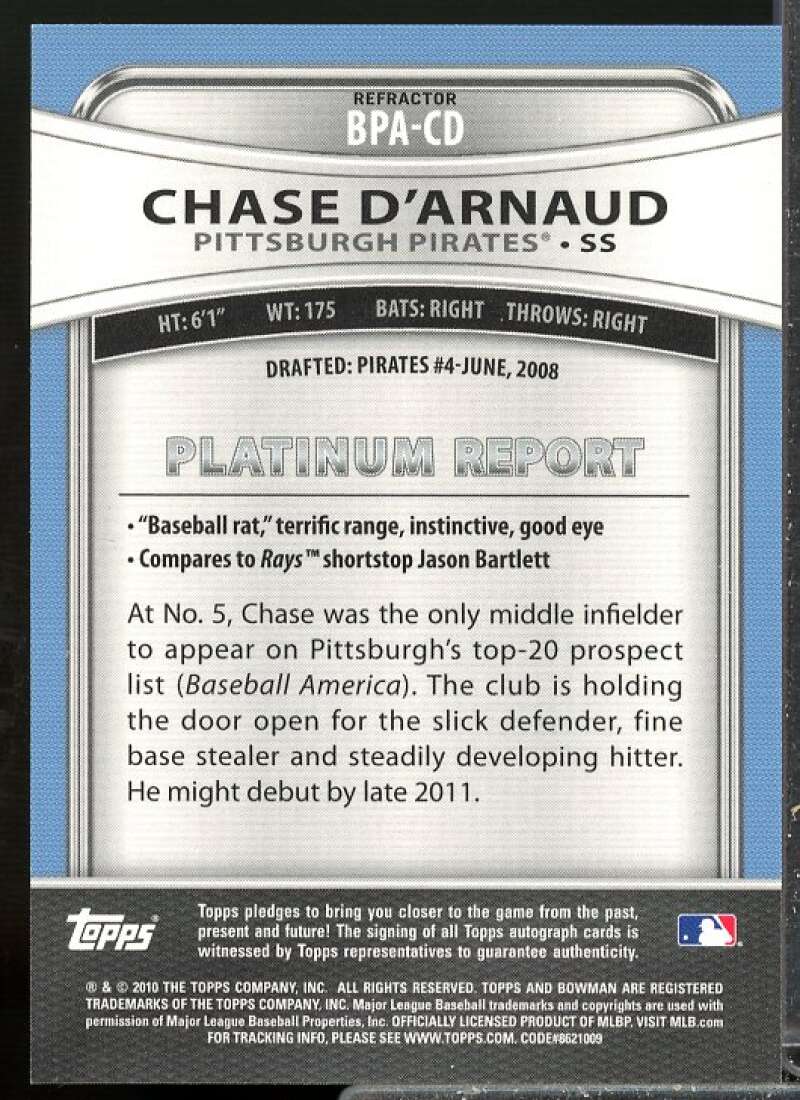 Chase D'Arnaud 2010 Bowman Platinum Prospect Autographs Green Refractors #CD  Image 2