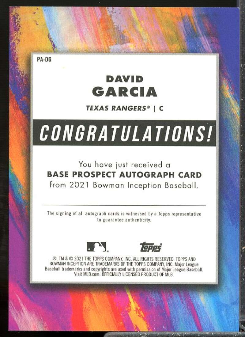 David Garcia Card 2021 Bowman Inception Autographs #PADG  Image 2