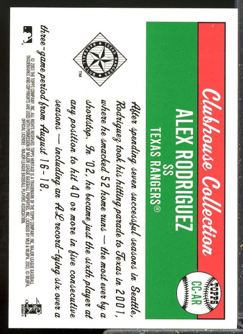 Alex Rodriguez Uni D Card 2003 Topps Heritage Clubhouse Collection Relics #AR  Image 2