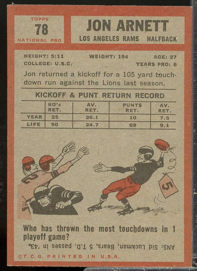 Jon Arnett SP Card 1962 Topps #78  Image 2