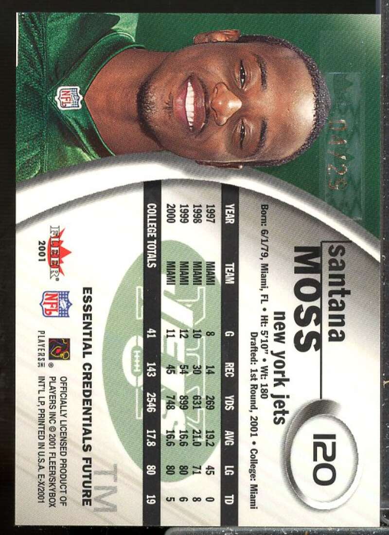 Santana Moss (Serial  2001 E-X Essential Credentials #120 #d 4 of 29) Rookie Image 2