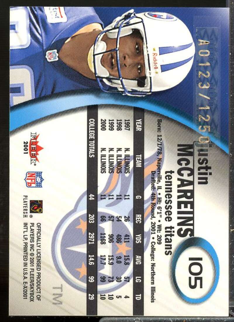 Justin McCareins/1250 Rookie Card 2001 E-X #105  Image 2