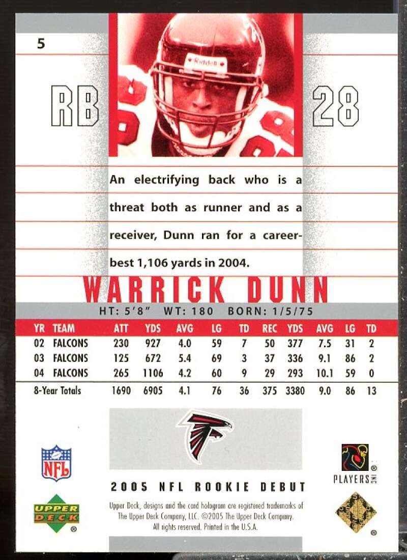 Warrick Dunn Card 2005 Upper Deck Rookie Debut Gold Spectrum #5  Image 2