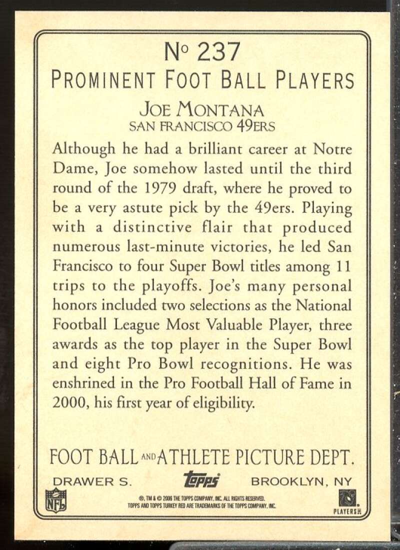 Joe Montana Card 2005 Topps Turkey Red #237  Image 2