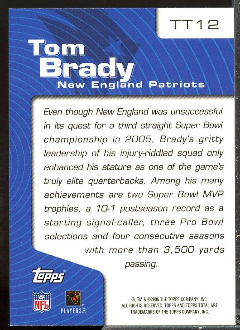Tom Brady Card 2006 Topps Total Total Topps #TT12  Image 2
