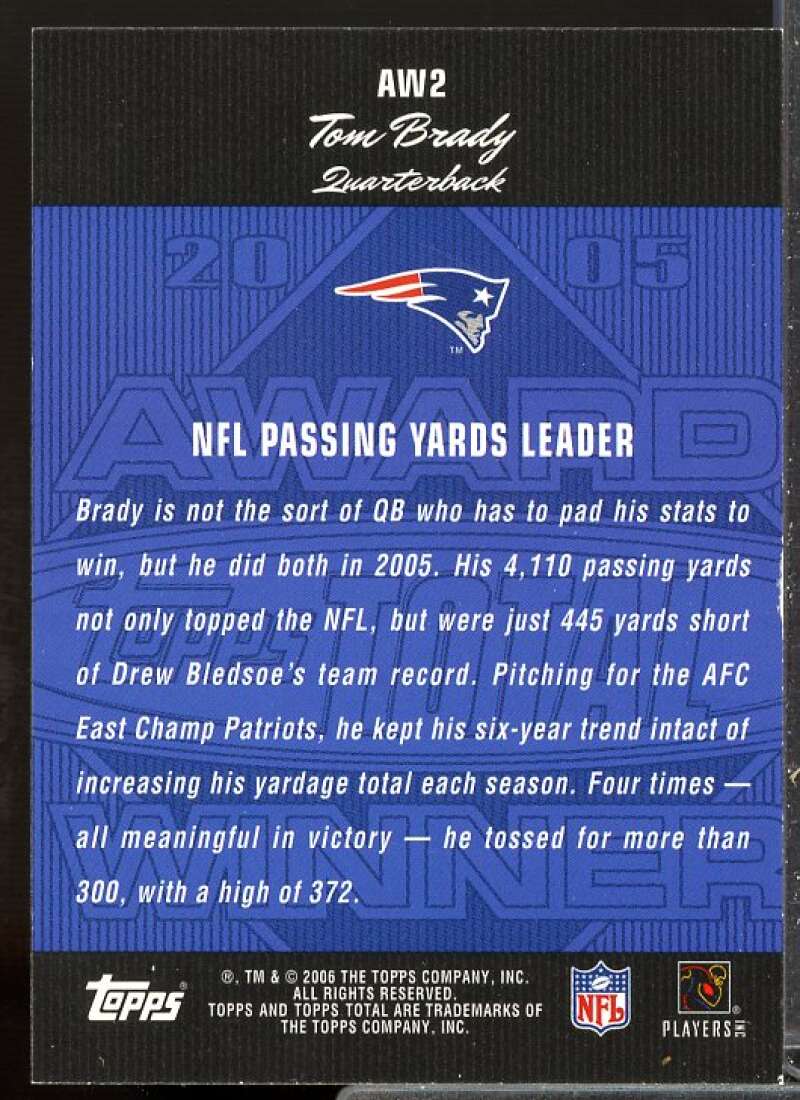 Tom Brady Card 2006 Topps Total Award Winners #AW2  Image 2
