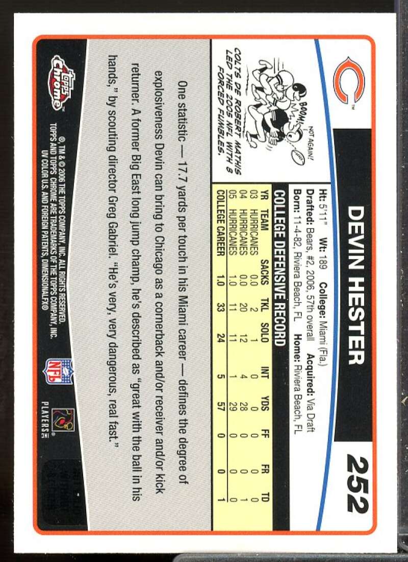 Devin Hester Rookie Card 2006 Topps Chrome #252  Image 2