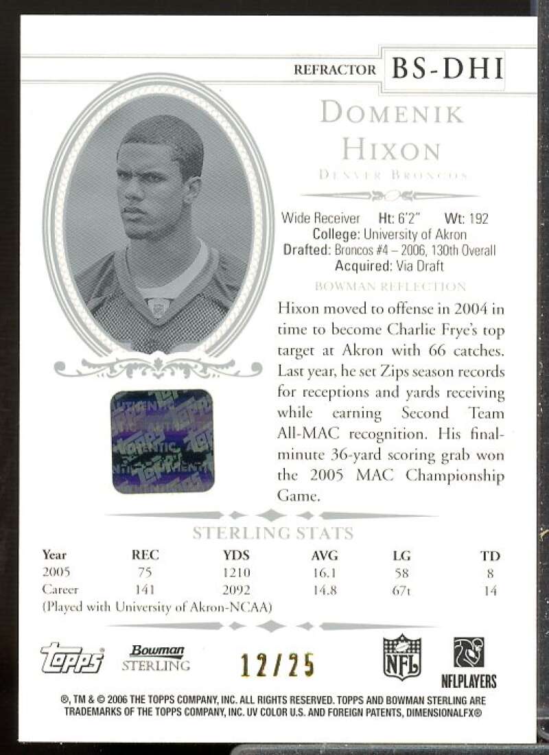 Domenik Hixon AU Rookie Card 2006 Bowman Sterling Black Refractors #DHI  Image 2