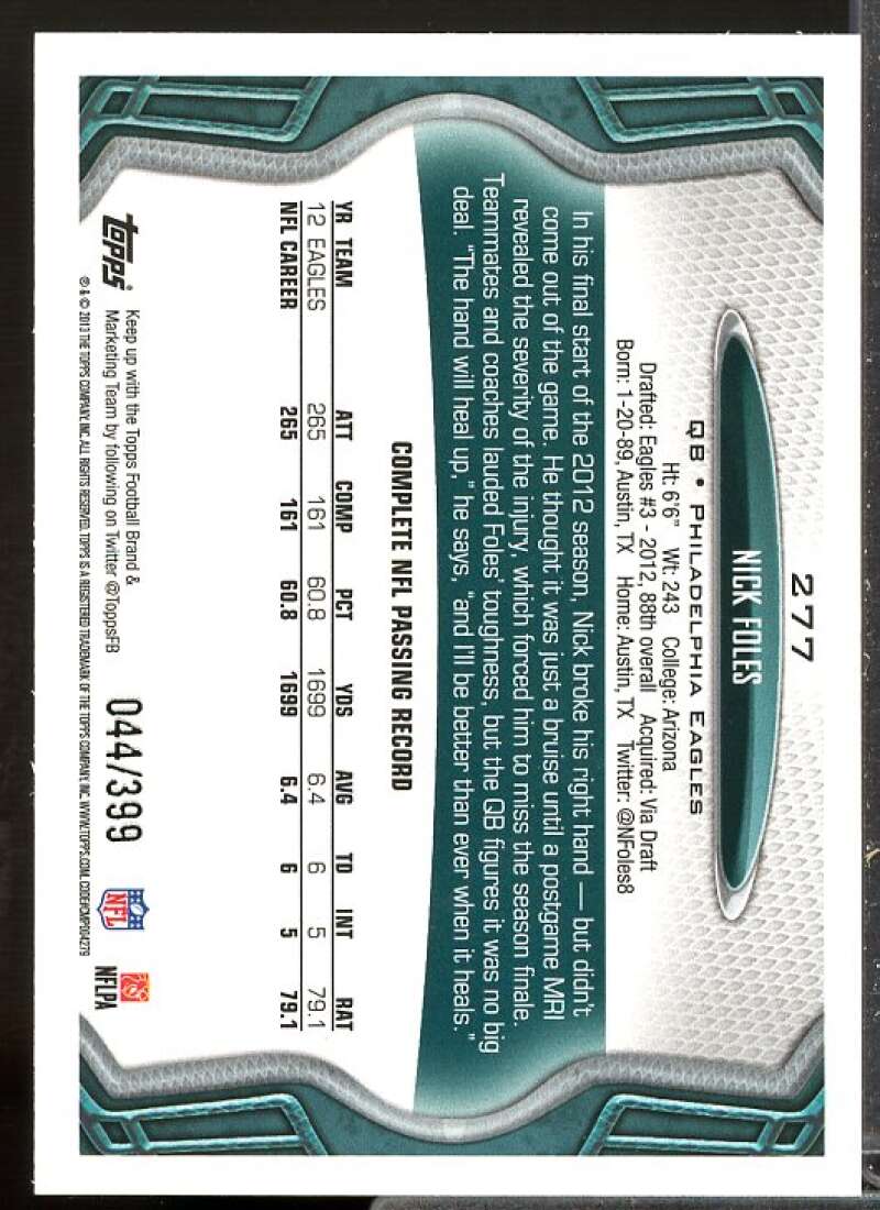 Nick Foles Card 2013 Topps Pink #277  Image 2