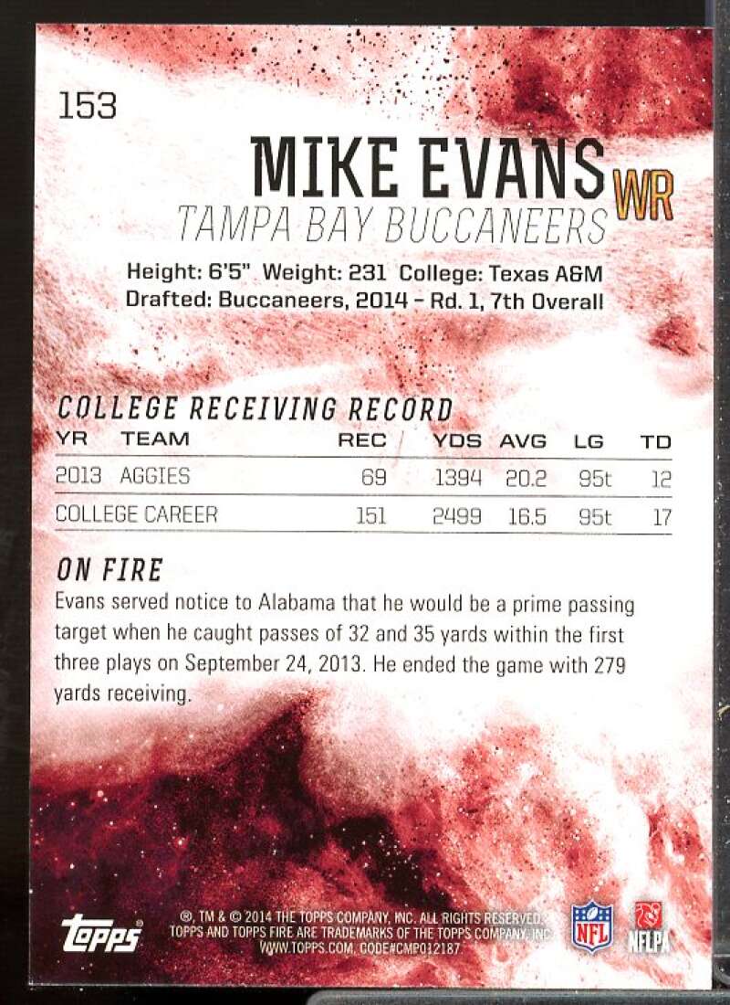 Mike Evans Rookie Card 2014 Topps Fire Flame #153  Image 2