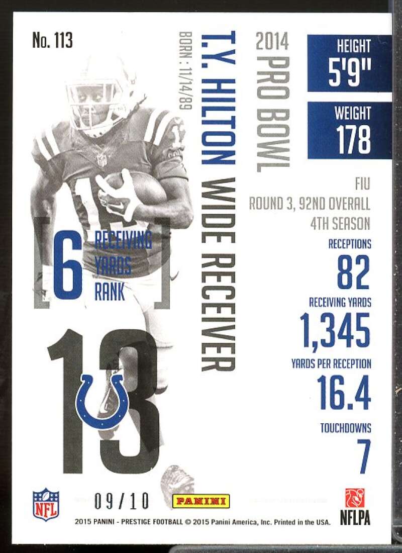 T.Y. Hilton (Serial  Card 2015 Prestige Extra Points Black #113 #d 9 of 10) Image 2