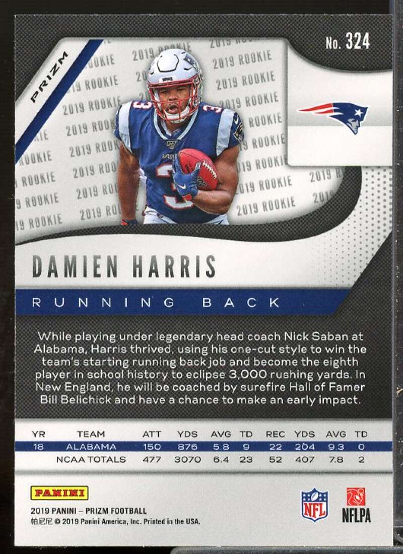 Damien Harris Rookie Card 2019 Panini Prizm Prizms Lazer #324  Image 2