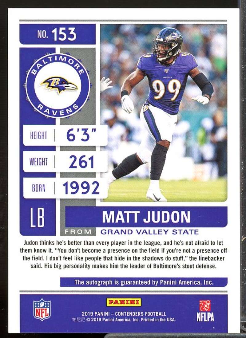 Matt Judon AU Rookie Card 2019 Panini Contenders #153  Image 2