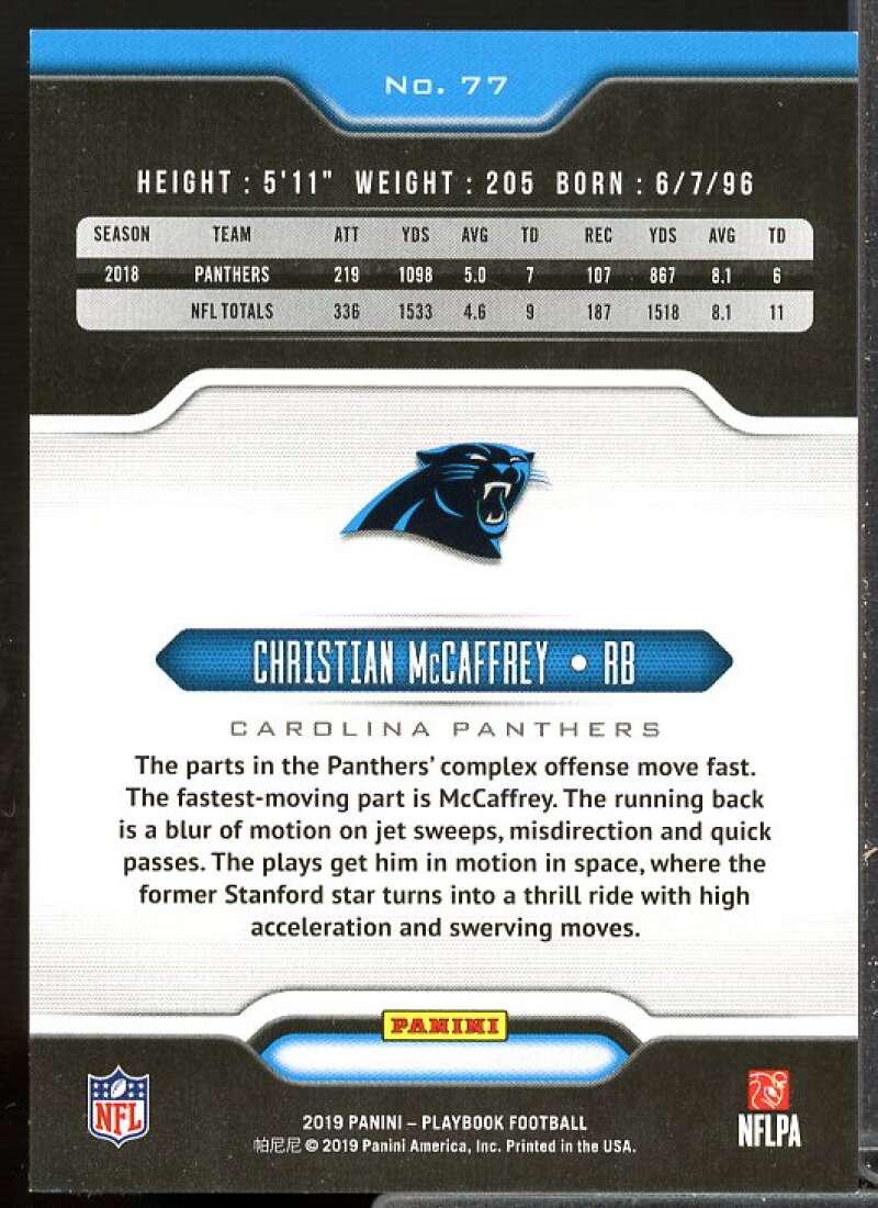 Christian McCaffrey Card 2019 Panini Playbook Green #77  Image 2